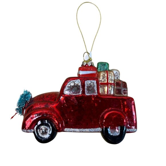 Vintage-Style Red Glass Truck Christmas Ornament Tree Creative Co-Op Farmhouse - Picture 1 of 8